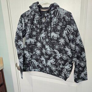 Allyson Whitmore Black and White Floral Sweatshirt Jacket Full Zip